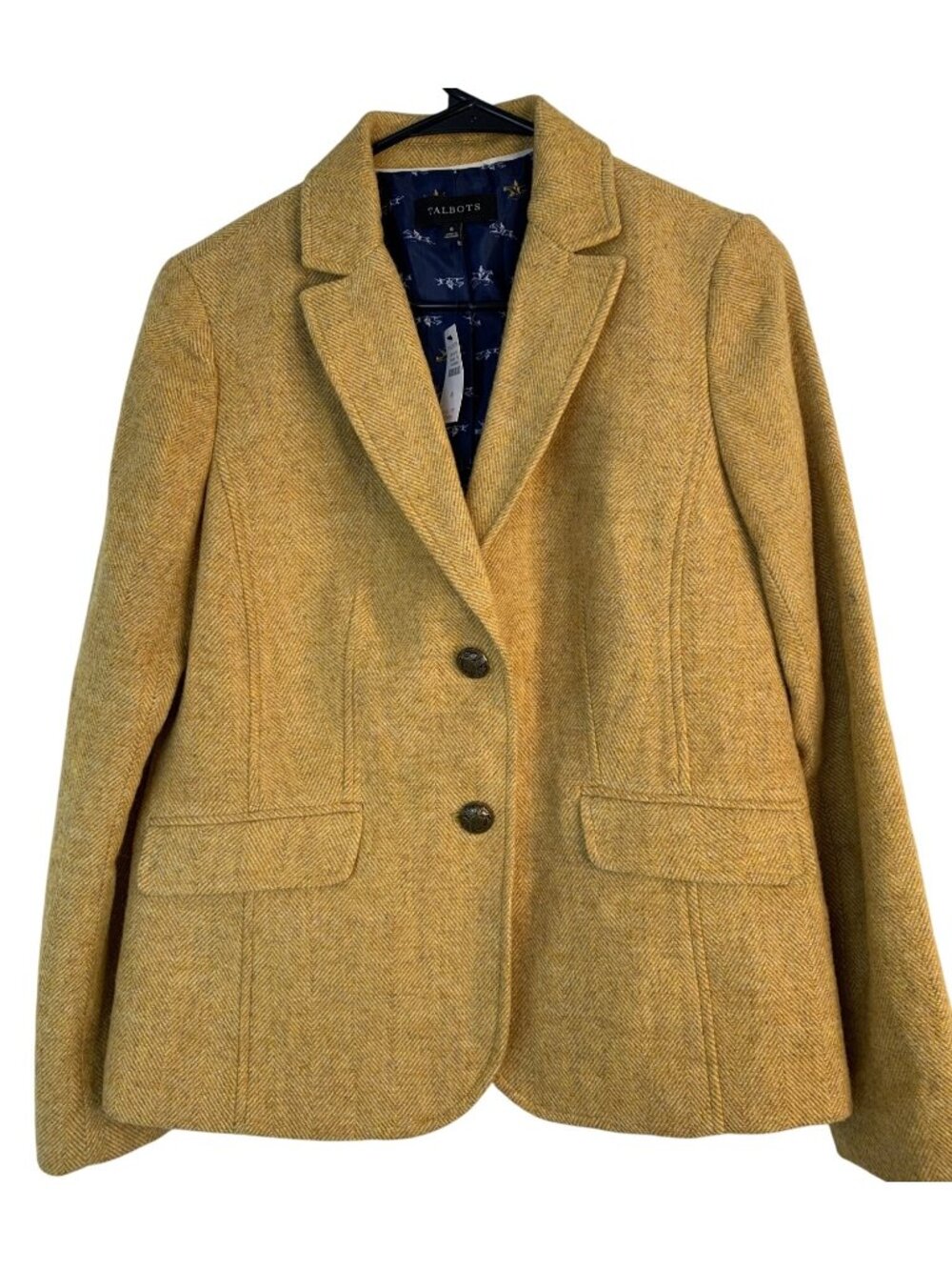 Talbots Yellow Herringbone Wool Blend Riding Jacket Size 6 NWT - Picture 2 of 12